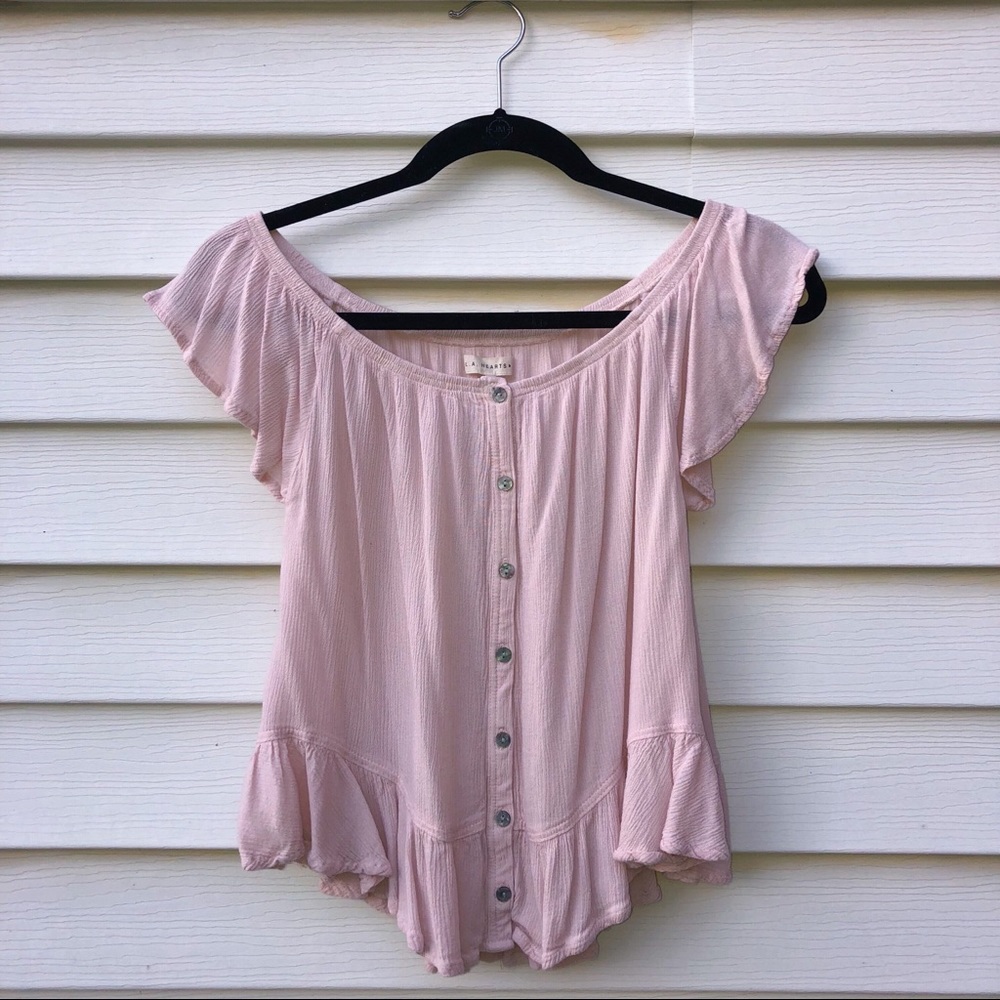 Pink Off-the-shoulder Babydoll Blouse